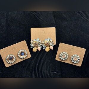 Set of 3 Earrings - Clustered and Round Pink Jewels and Crystal Sparkles ✨